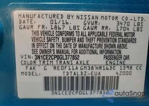 2016 Nissan Versa Note S из США, поврежденный, VIN 3N1CE2CP0GL377852